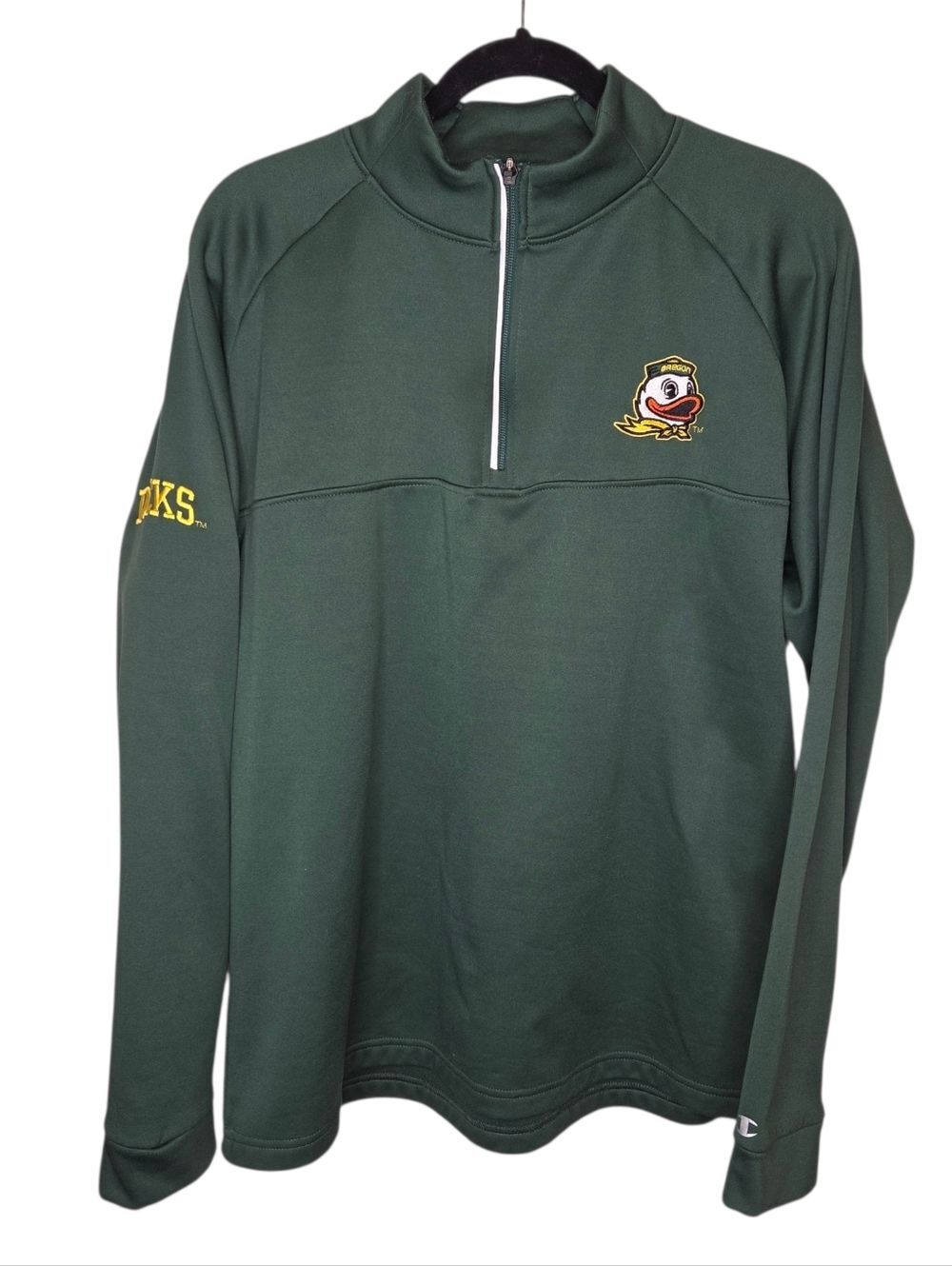 Champion Oregon Ducks 1/4 Zip Pullover Men's Large Green Mascot Logo DUCKS